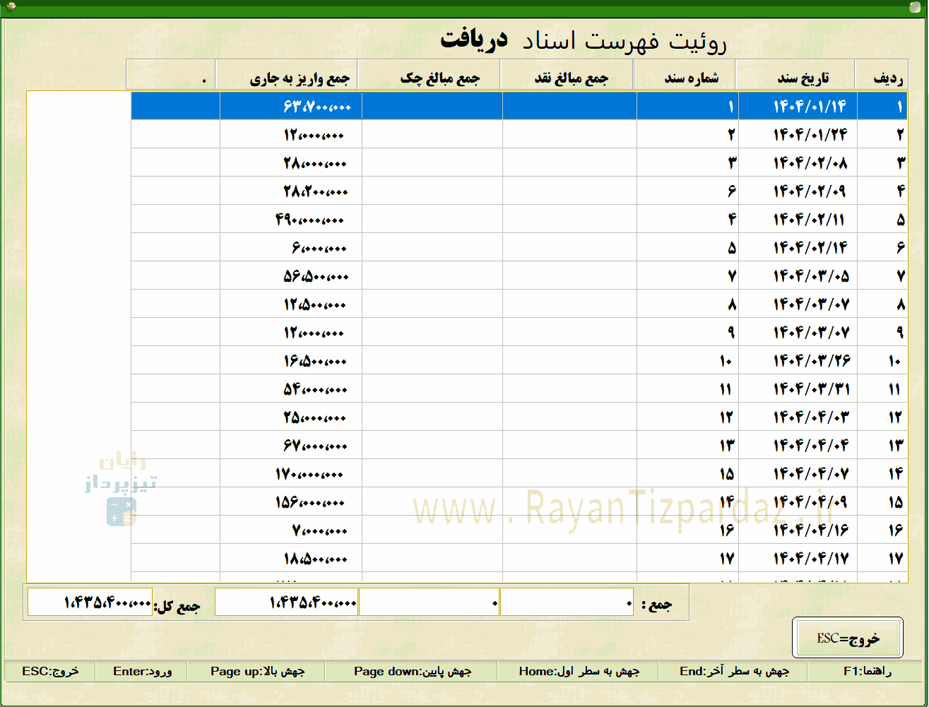 عکسهای نرم افزار حسابداری تیزپرداز هزینه ها، دریافت، پرداخت