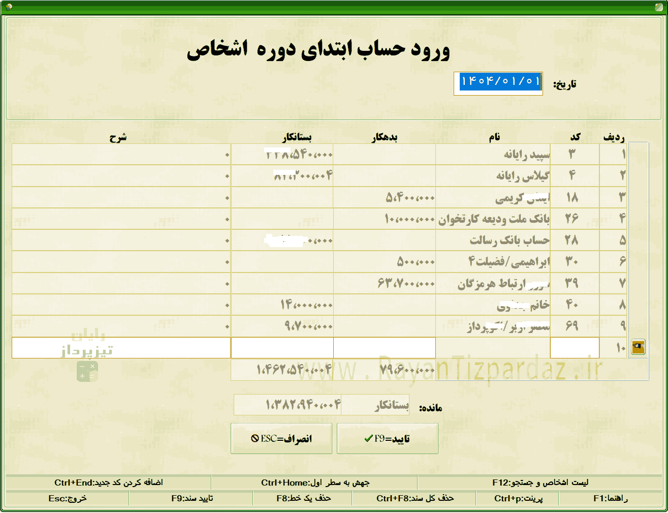 شروع کار با حسابداری تیزپرداز و معرفی حسابها، کالاها، انبارها، هزینه ها، بانکها، حسابهای بانکی، گروه بندی کالا و اشخاص